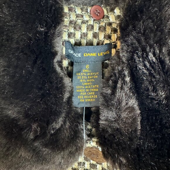 Grace Dane Lewis Vienna Wool Blend Faux Fur Trim Coat Size 6 Vanilla Latte Multi - Picture 4 of 11